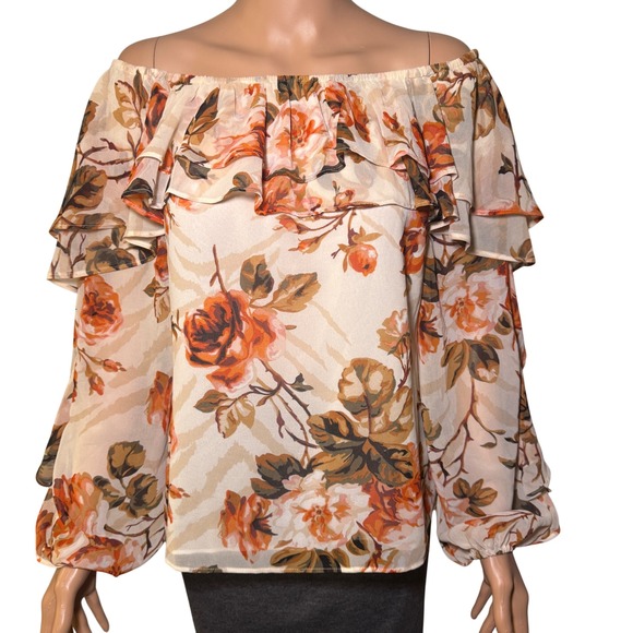 White House Black Market Tops - White House Black‎ Market Floral Off Shoulder Ruffle Blouse Small WHBM